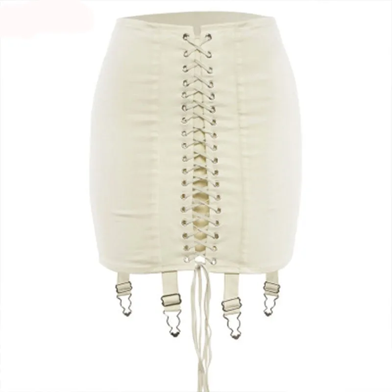 Lace up bodycon boho skirt -  black or white