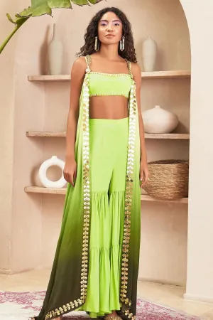 LEYAN - GREEN OMBRE JACKET WITH BUSTIER AND PANTS