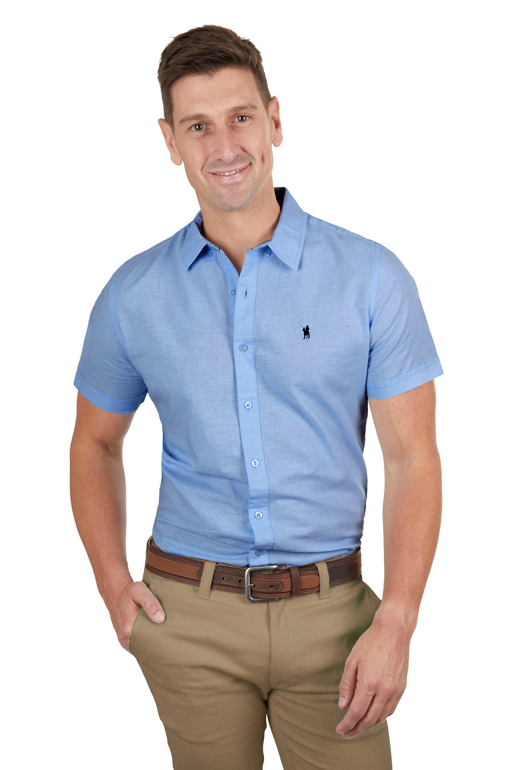 Linen Tailored Short Sleeve Shirt | Light Blue