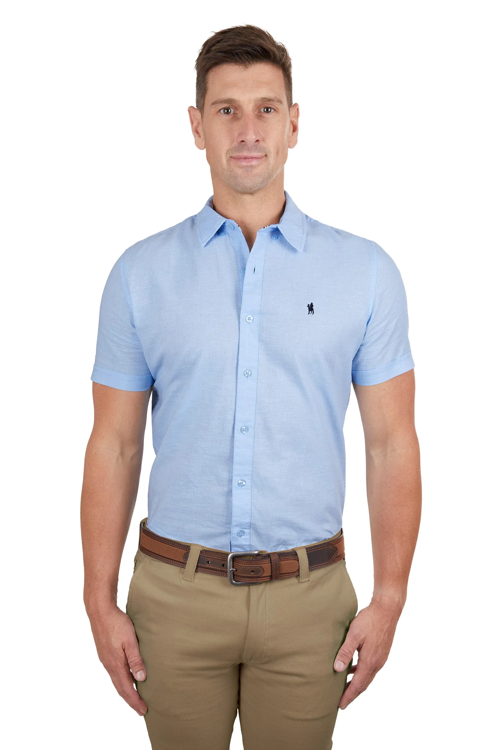 Linen Tailored Short Sleeve Shirt | Light Blue