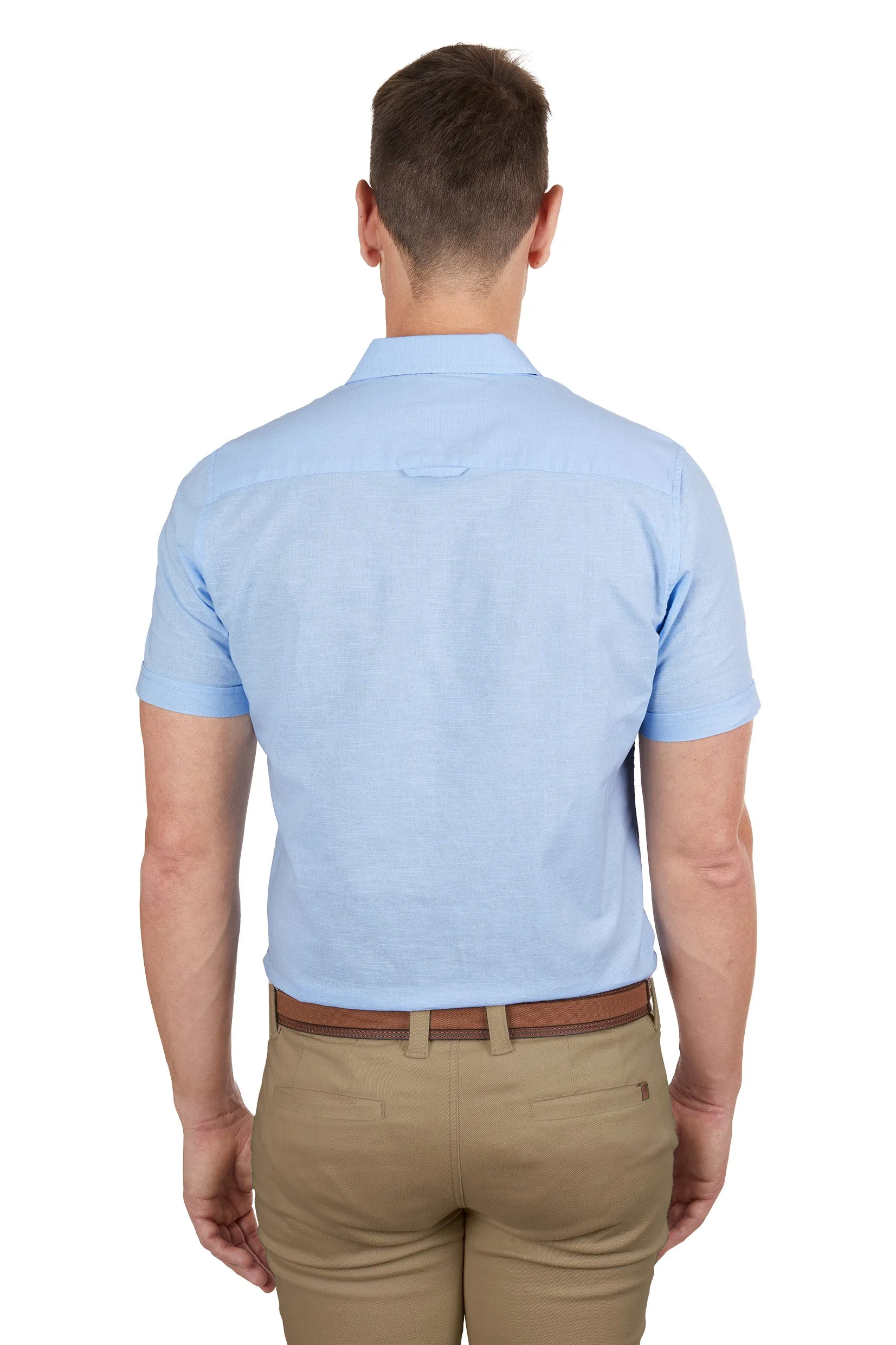 Linen Tailored Short Sleeve Shirt | Light Blue