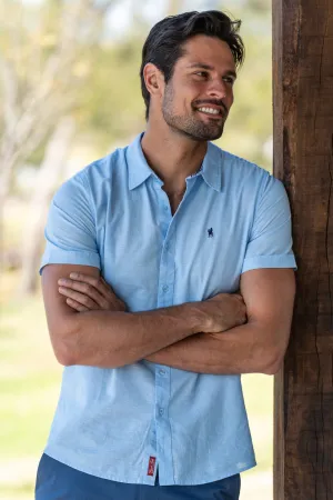 Linen Tailored Short Sleeve Shirt | Light Blue
