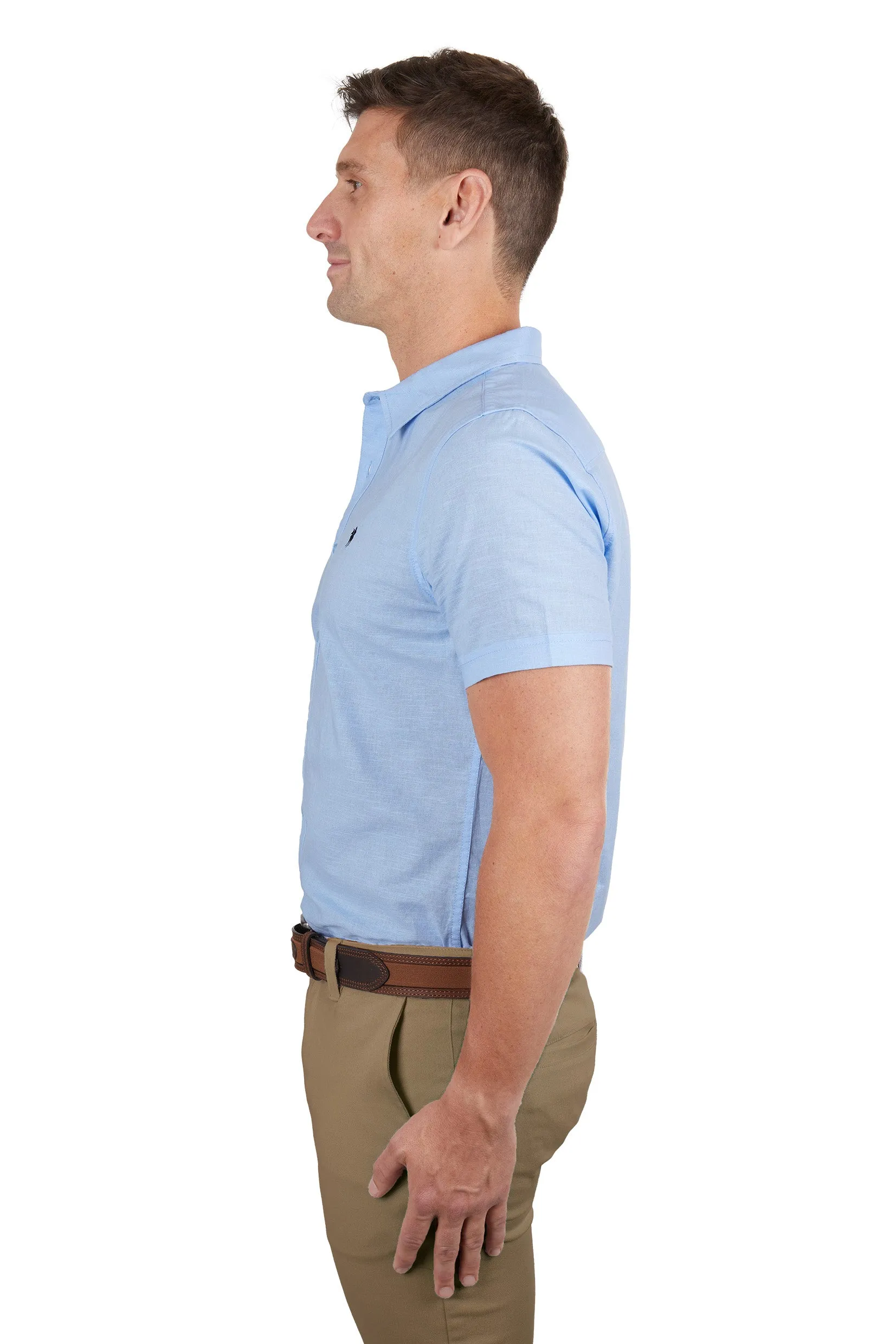 Linen Tailored Short Sleeve Shirt | Light Blue