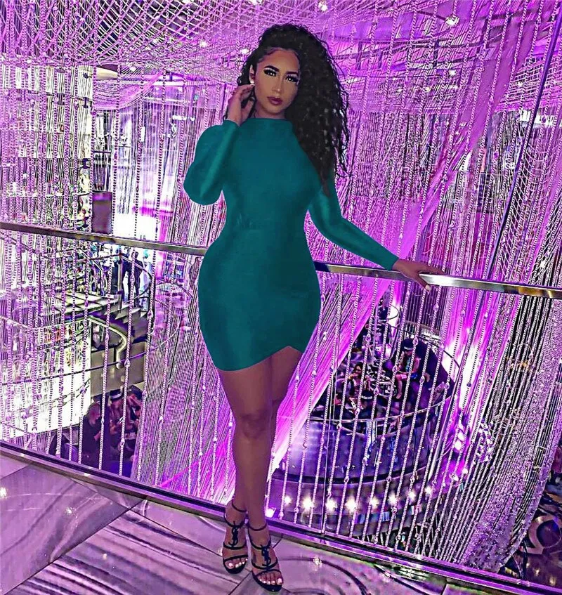 Long Sleeve Bandage Mini Bodycon Dresses