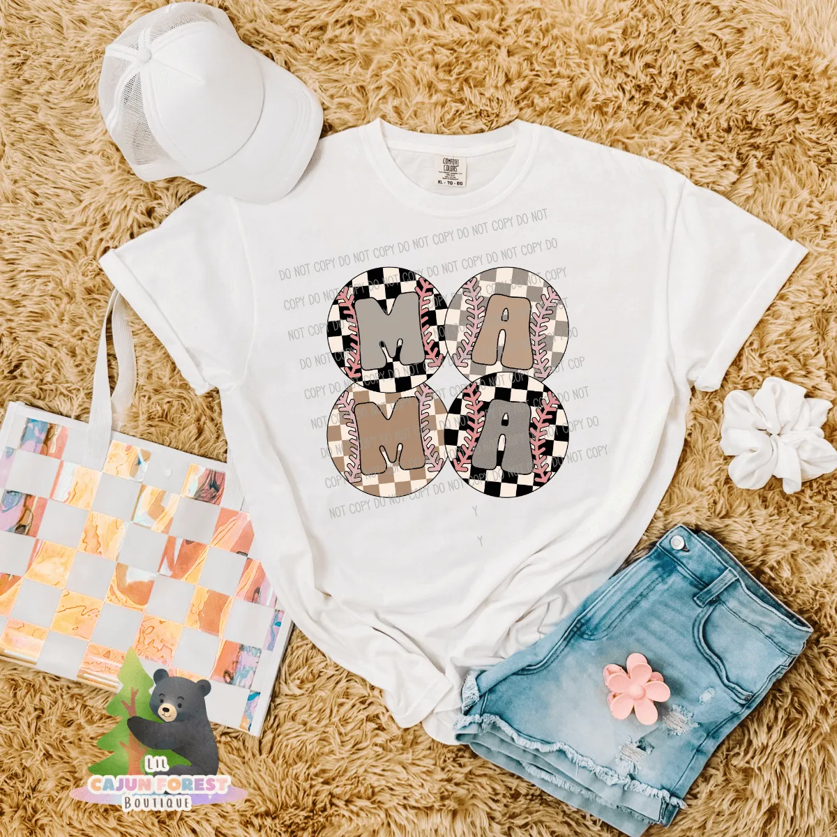 Mama Checkered Baseballs Graphic T-Shirt