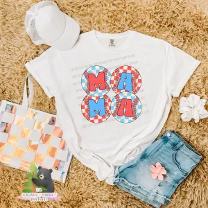 Mama Checkered Baseballs Graphic T-Shirt
