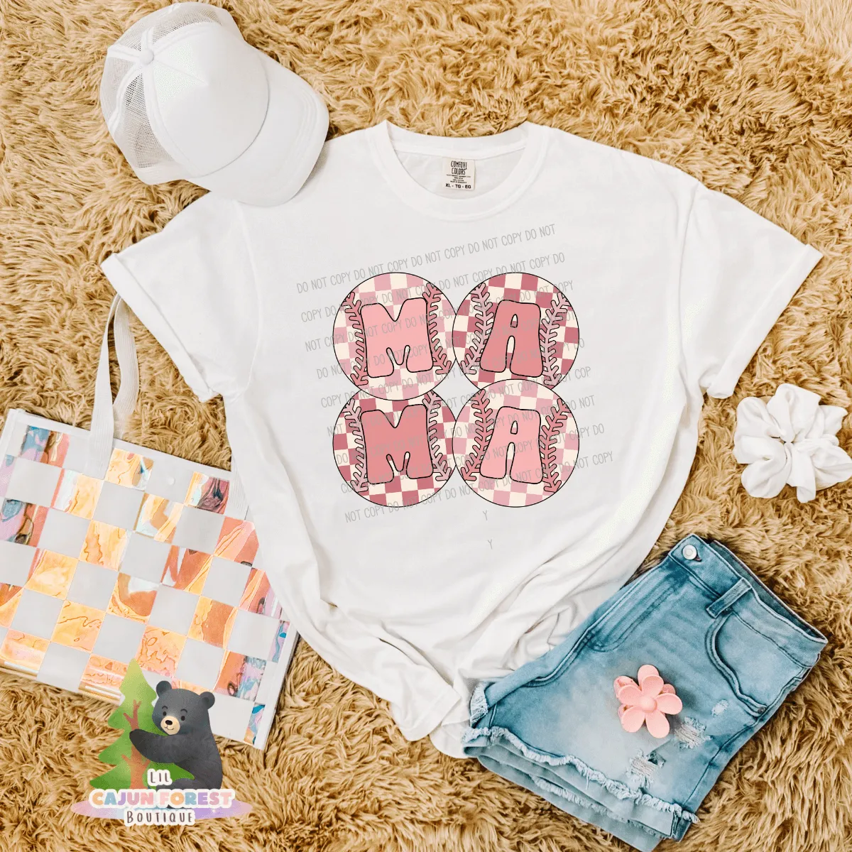 Mama Checkered Baseballs Graphic T-Shirt