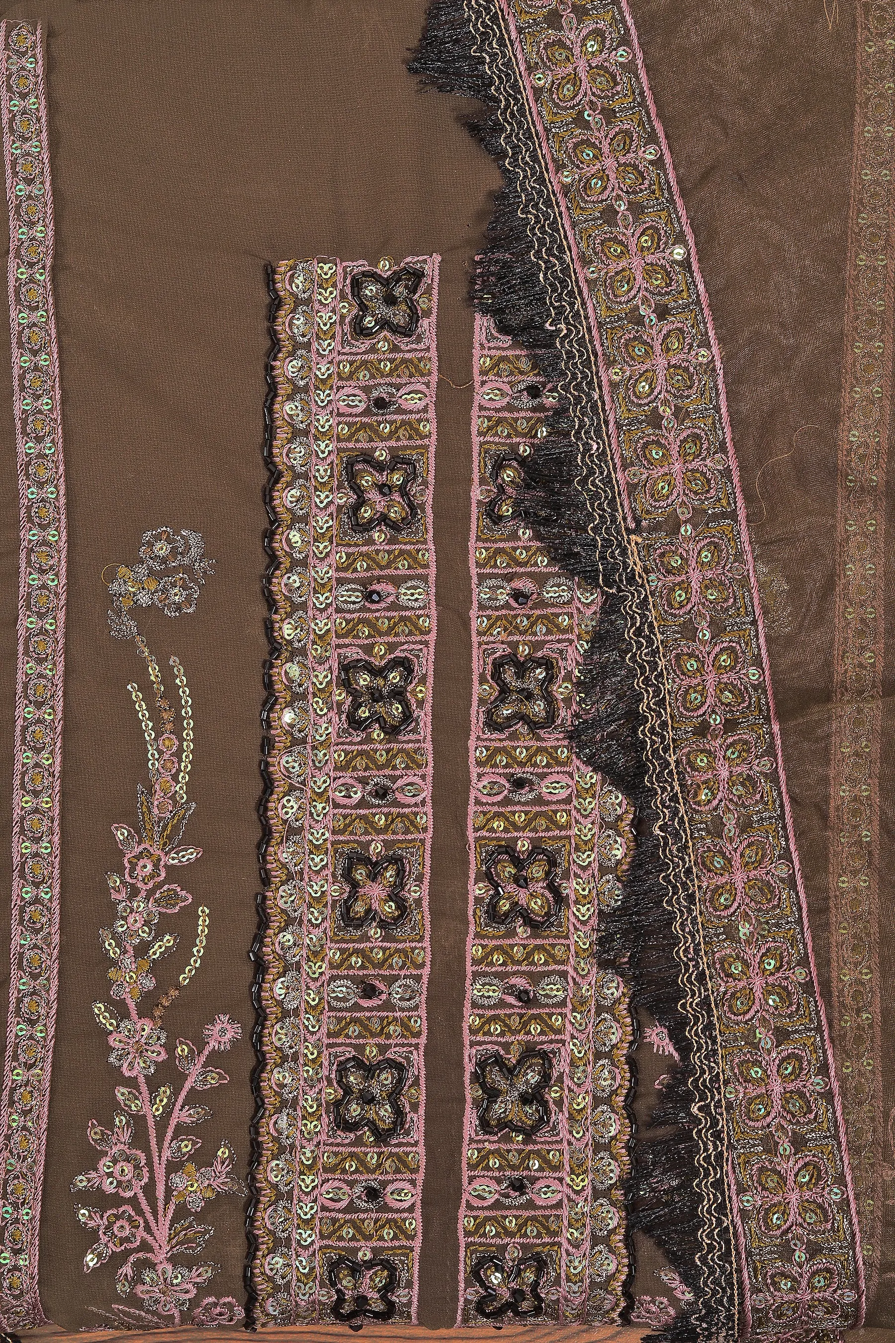 Mehndi Sequin Embroidered Poly Georgette Dress Material with Dupatta