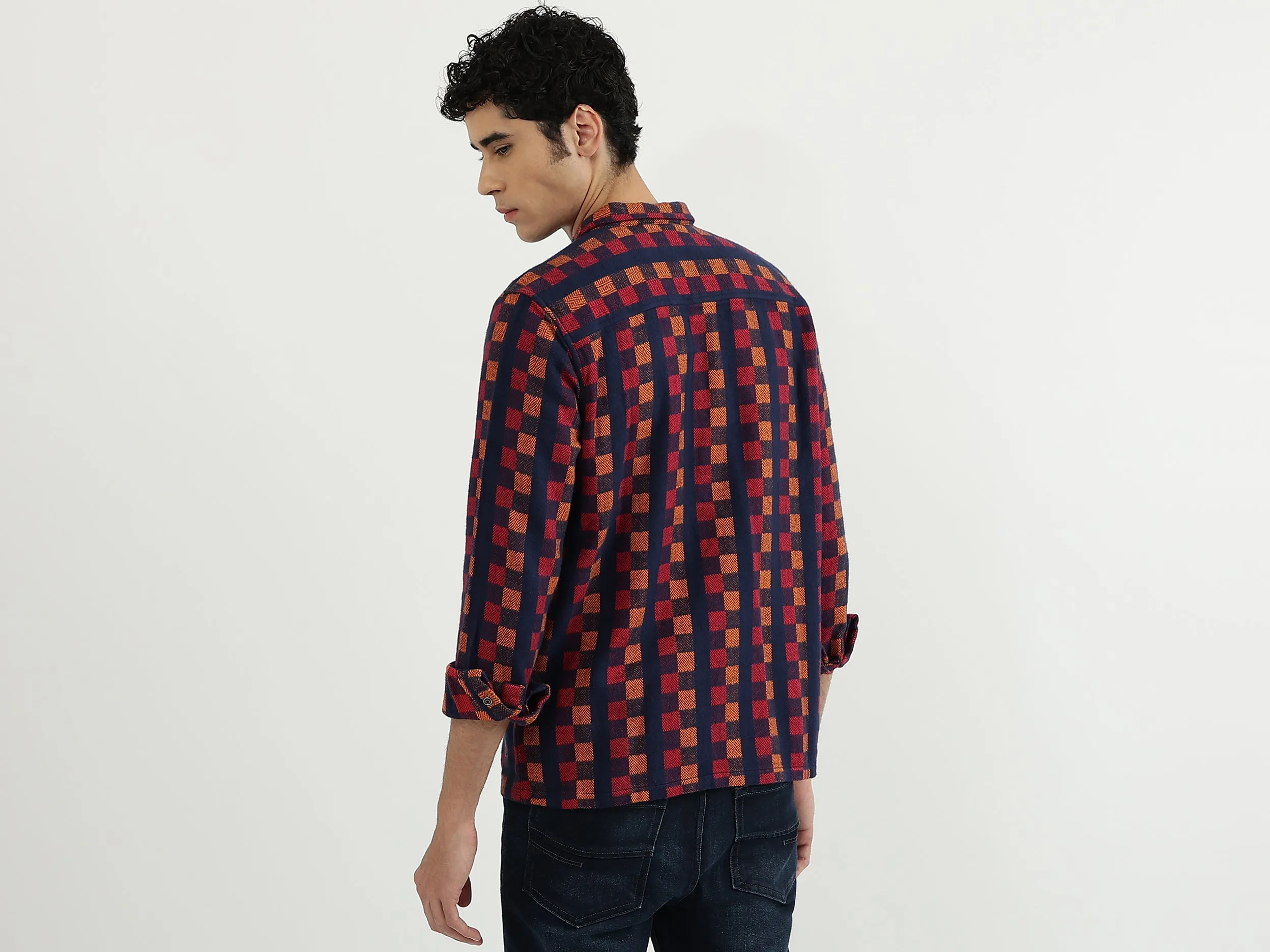 Men Check Spread Collar Shirt
