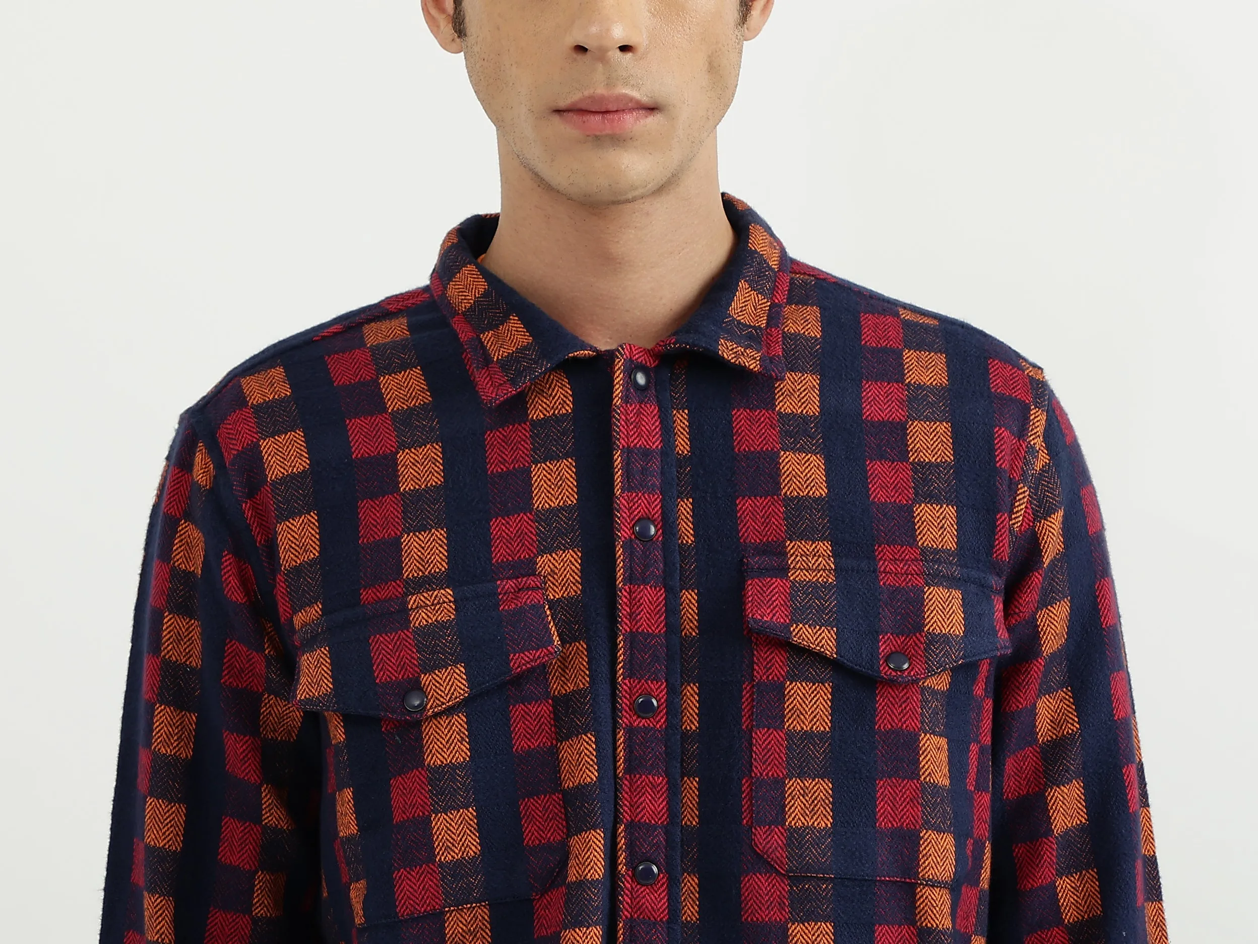Men Check Spread Collar Shirt