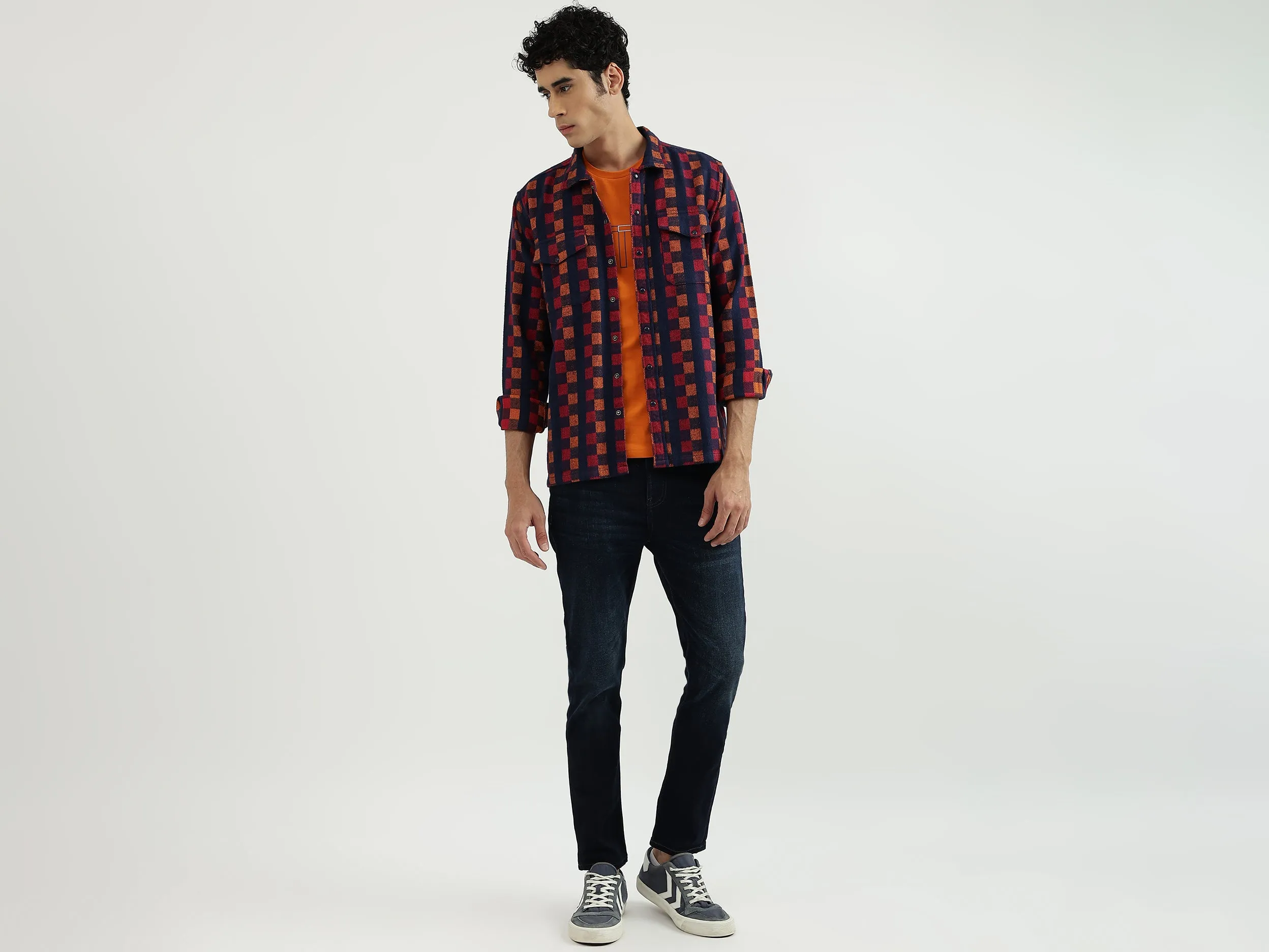 Men Check Spread Collar Shirt