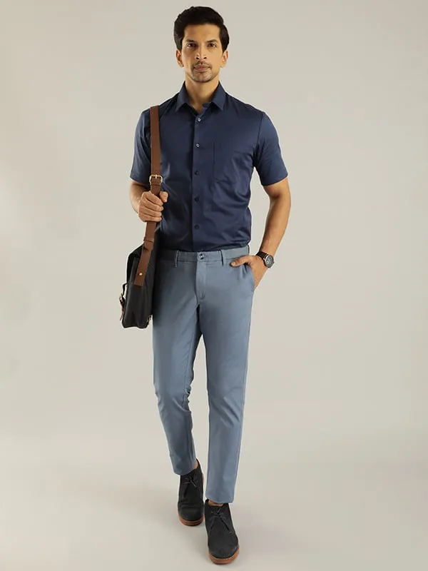 Men Solid Half Sleeve Cotton Stretch Shirt