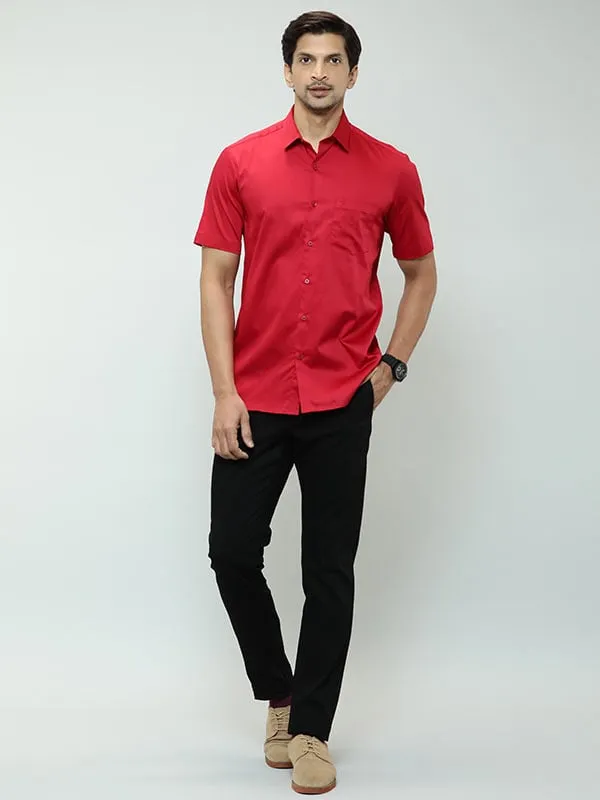 Men Solid Half Sleeve Cotton Stretch Shirt