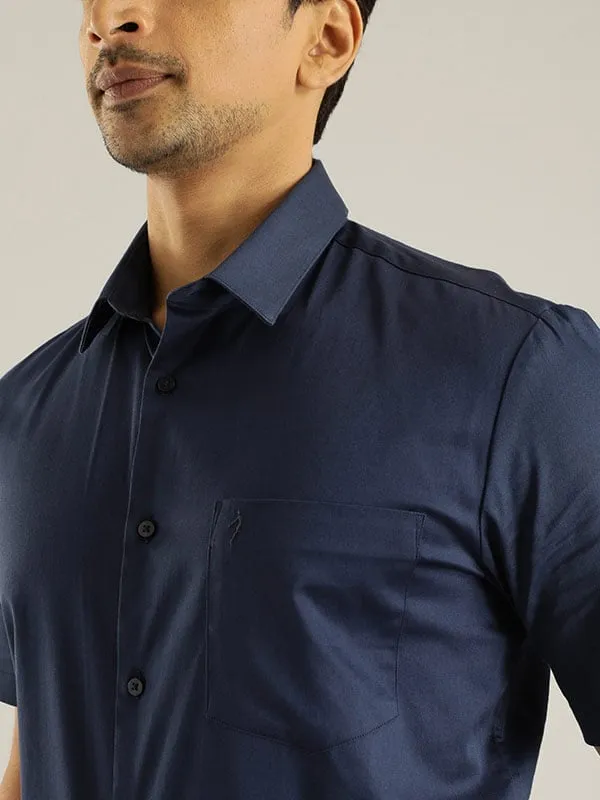 Men Solid Half Sleeve Cotton Stretch Shirt