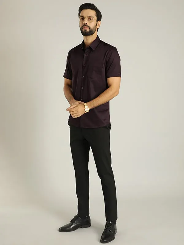 Men Solid Half Sleeve Cotton Stretch Shirt