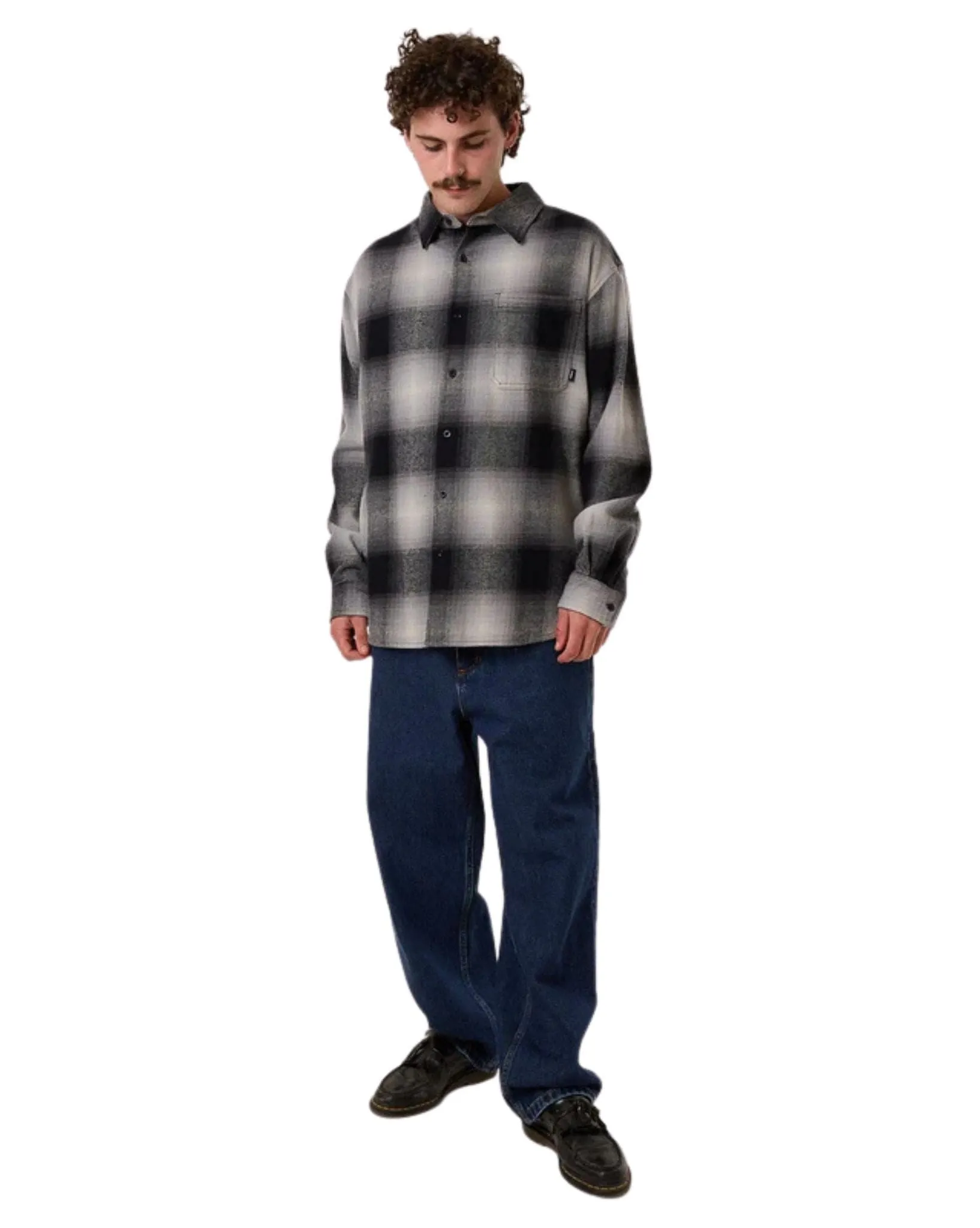 Mens Barrio Long Sleeve Flannel Shirt - Black
