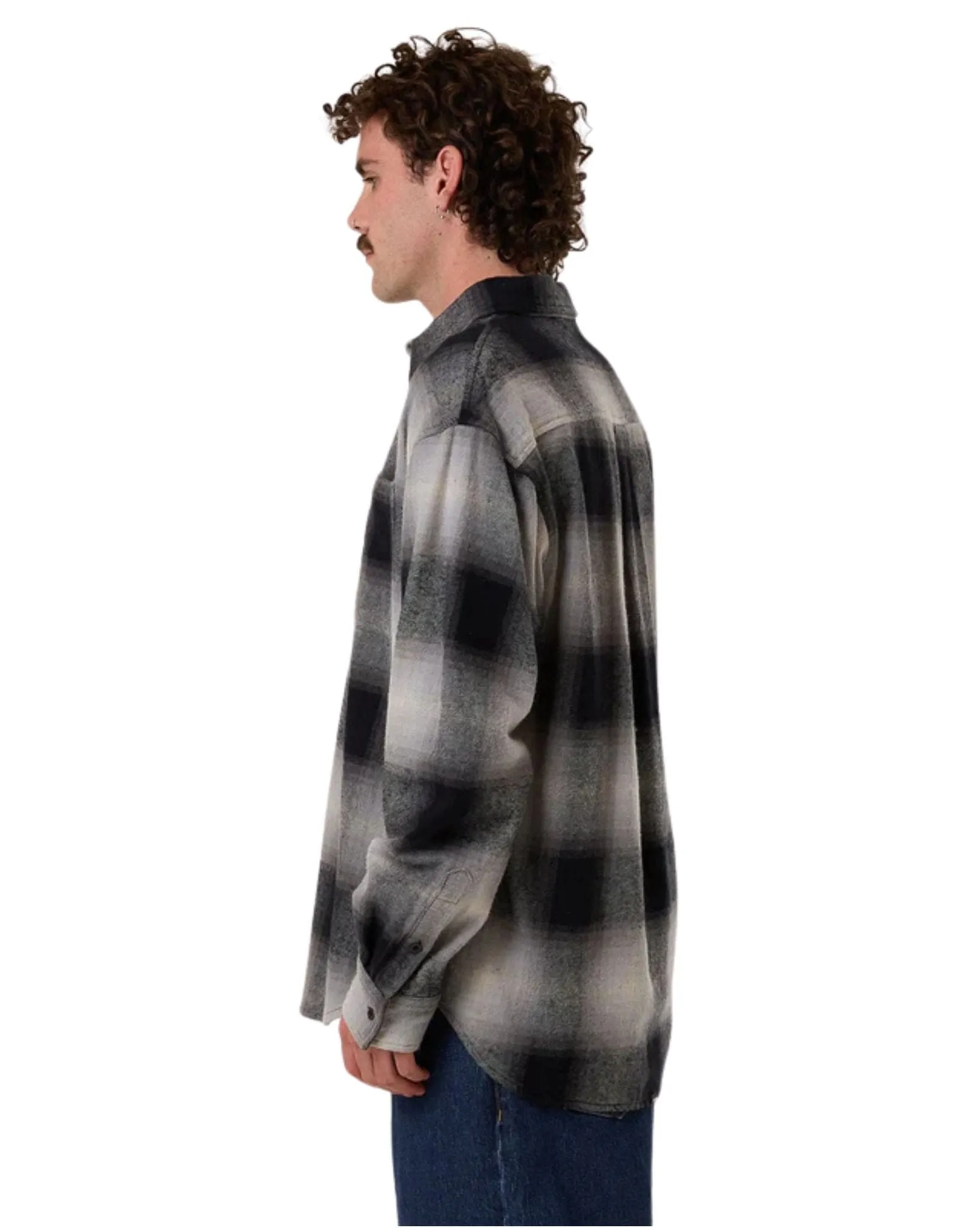 Mens Barrio Long Sleeve Flannel Shirt - Black