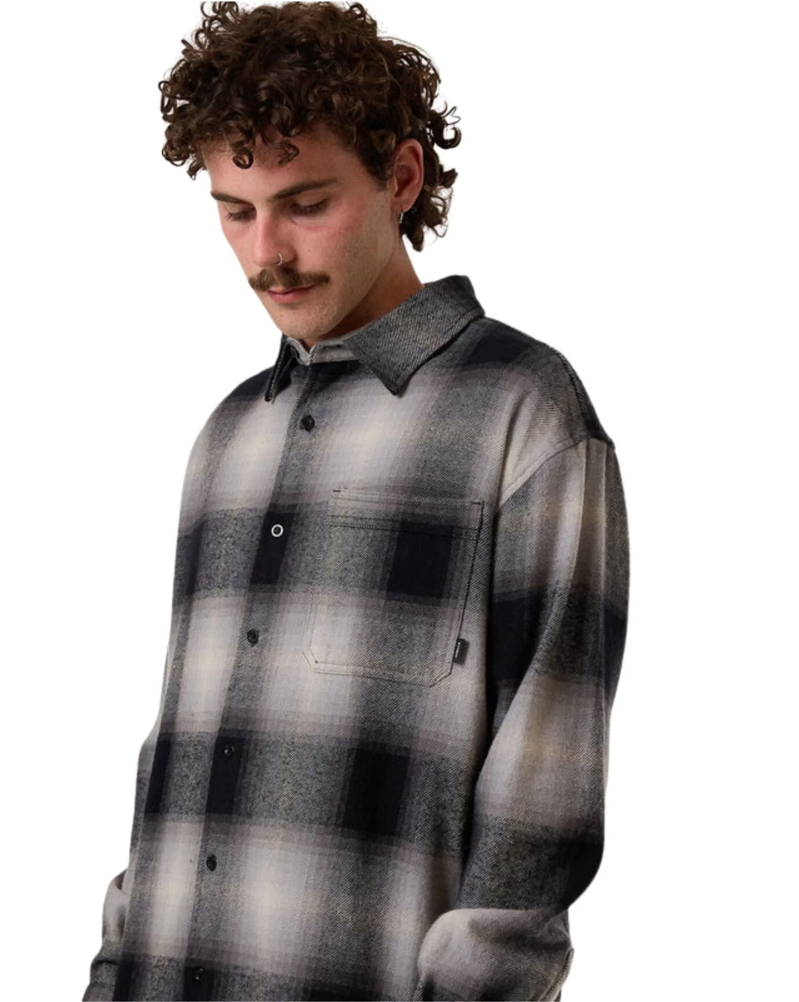 Mens Barrio Long Sleeve Flannel Shirt - Black