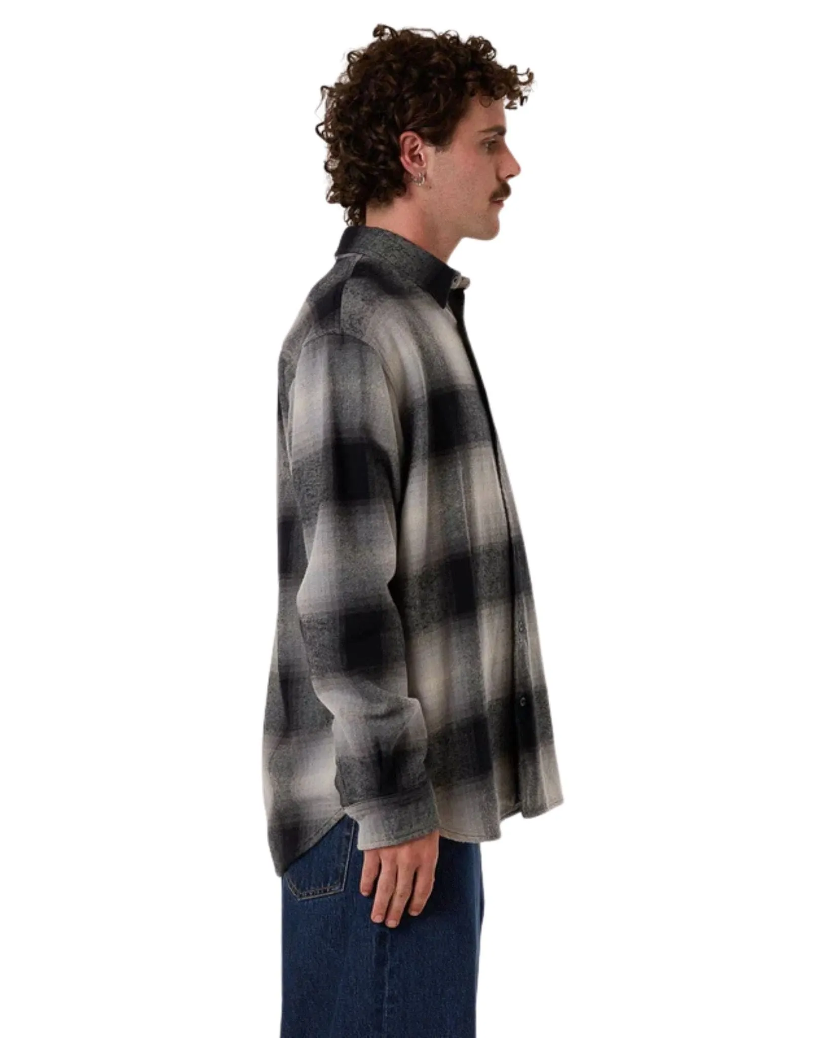Mens Barrio Long Sleeve Flannel Shirt - Black