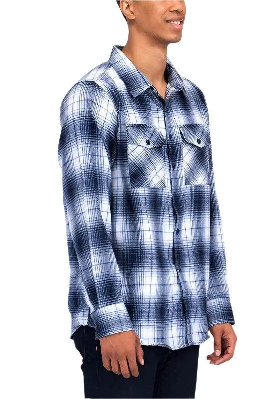 Mens Casual Fit Checker Plaid Flannel Long Sleeve Shirts