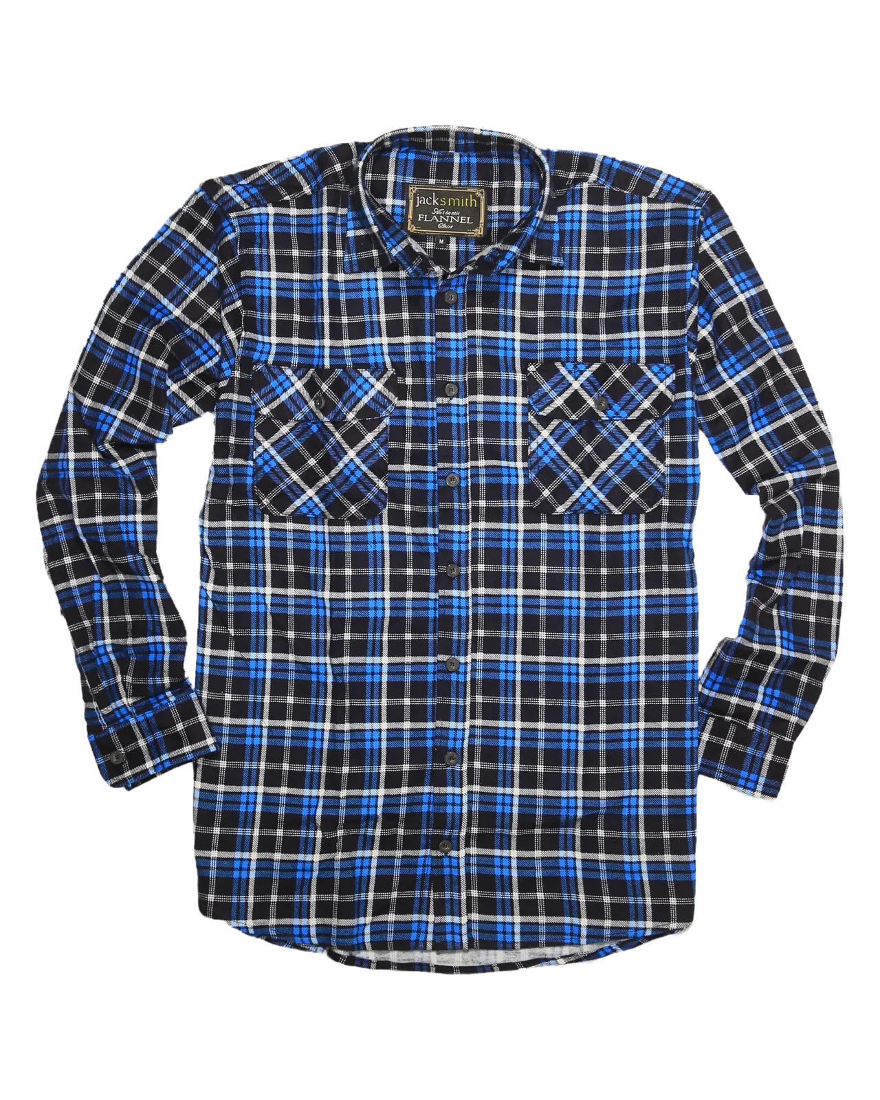 Mens Flannelette Long Sleeve Shirt 100% Cotton Check Authentic Flannel - Full Placket - Turquoise/Black - L