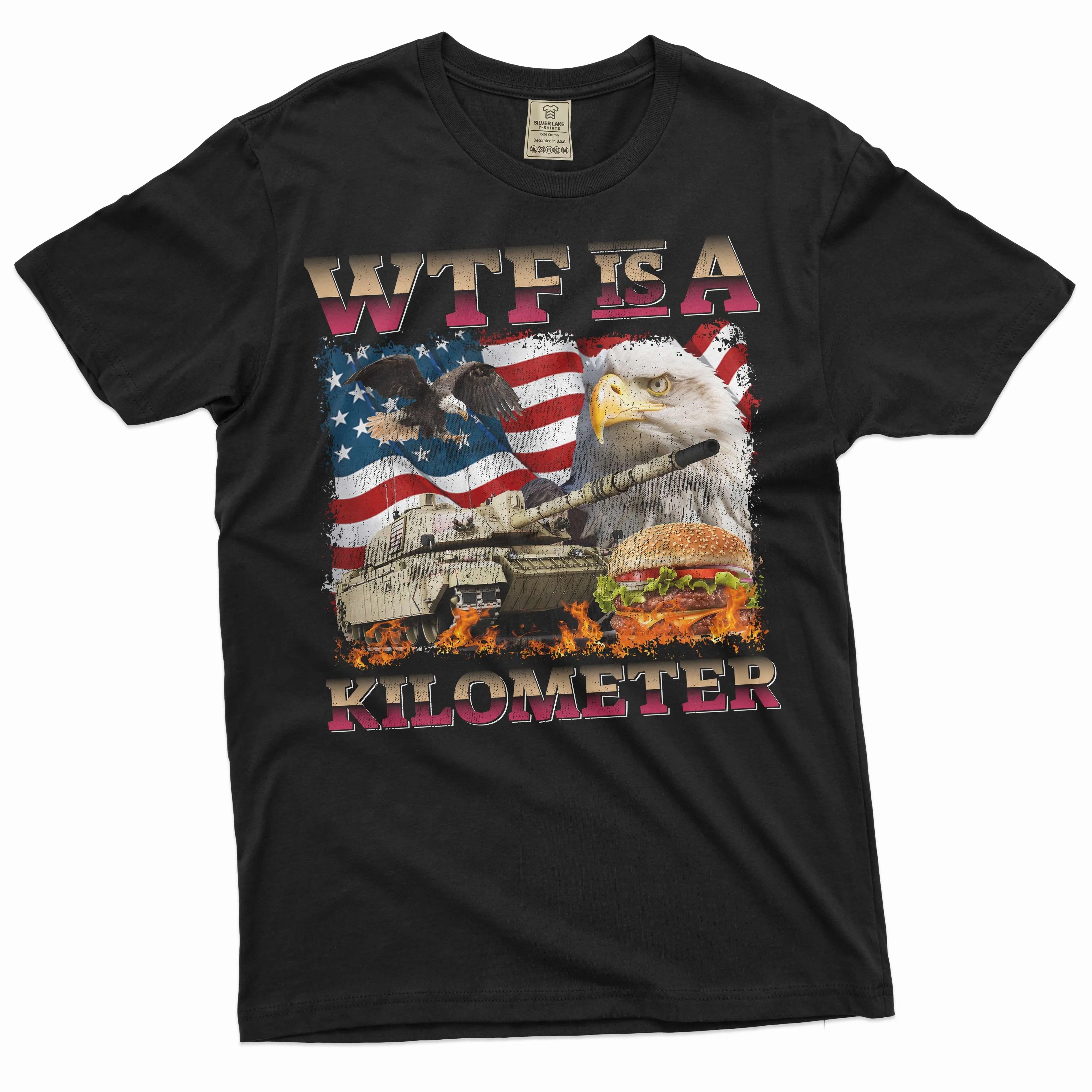 Men's Funny 4th of July WTF is a Kilometer T-shirt sarcastic sarcasm fourth patriotic USA flag tee