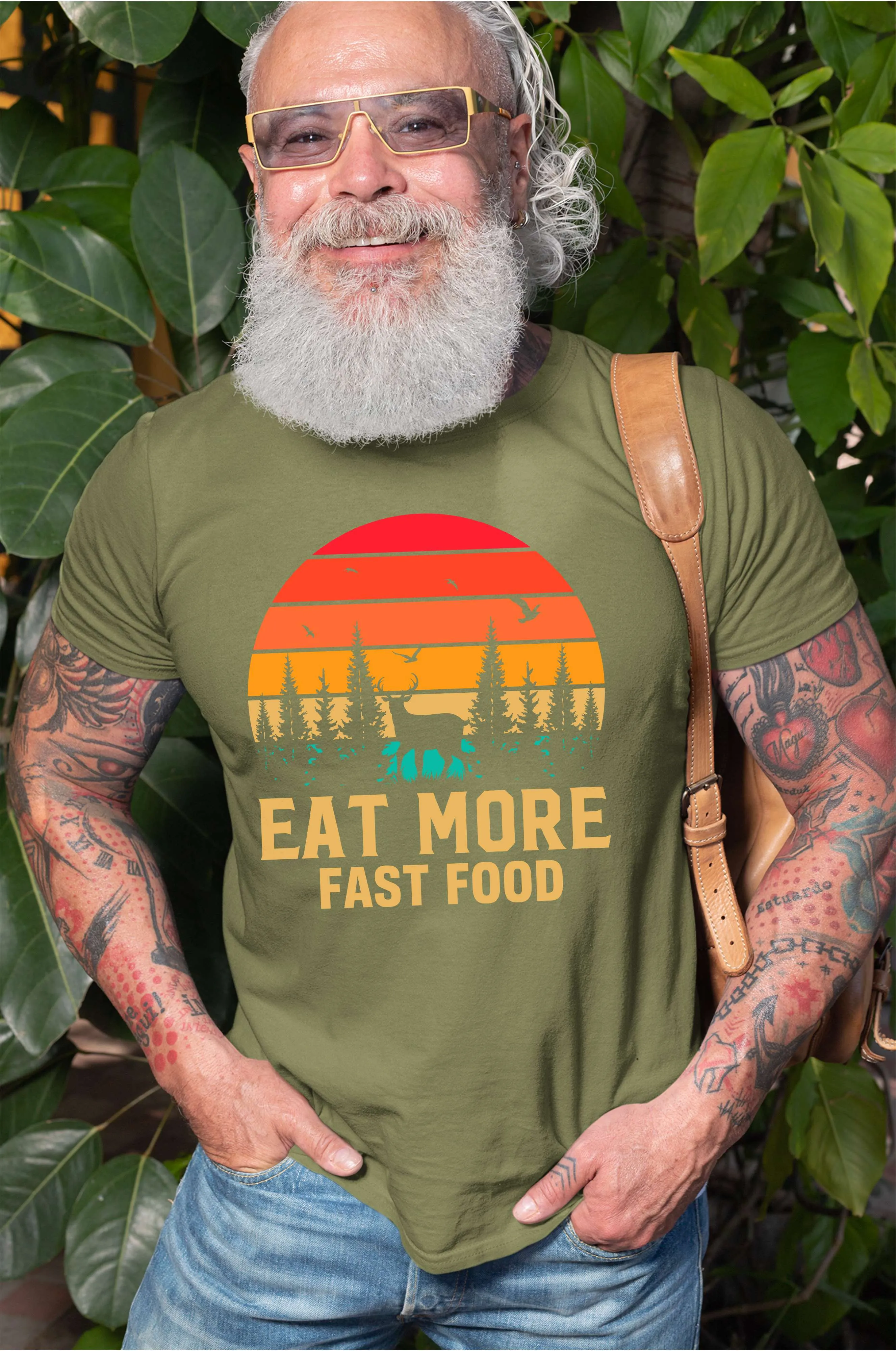 Men's Funny eat more fast food T-shirt Fast food deer hunting funny double meaning shirt