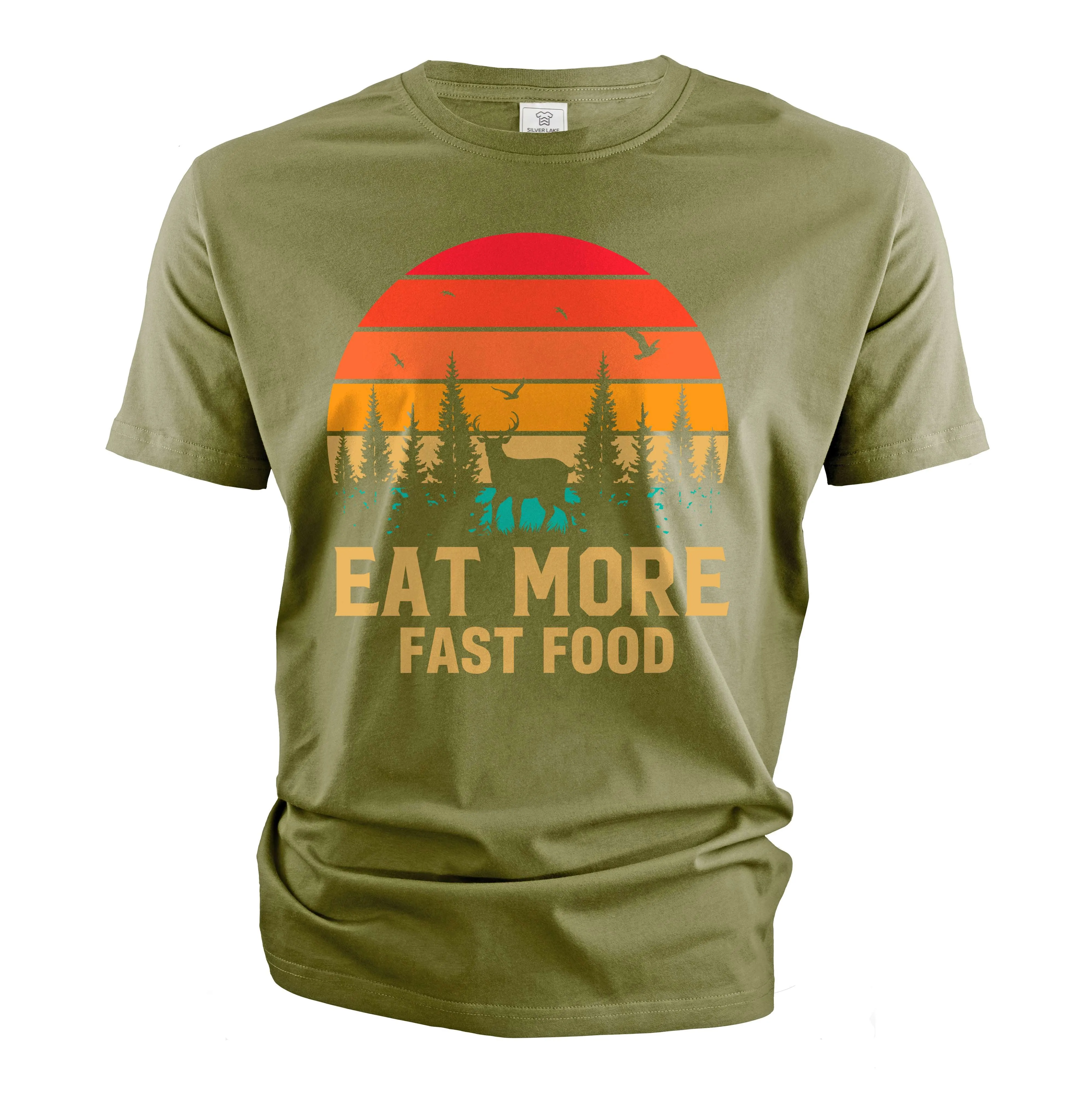 Men's Funny eat more fast food T-shirt Fast food deer hunting funny double meaning shirt