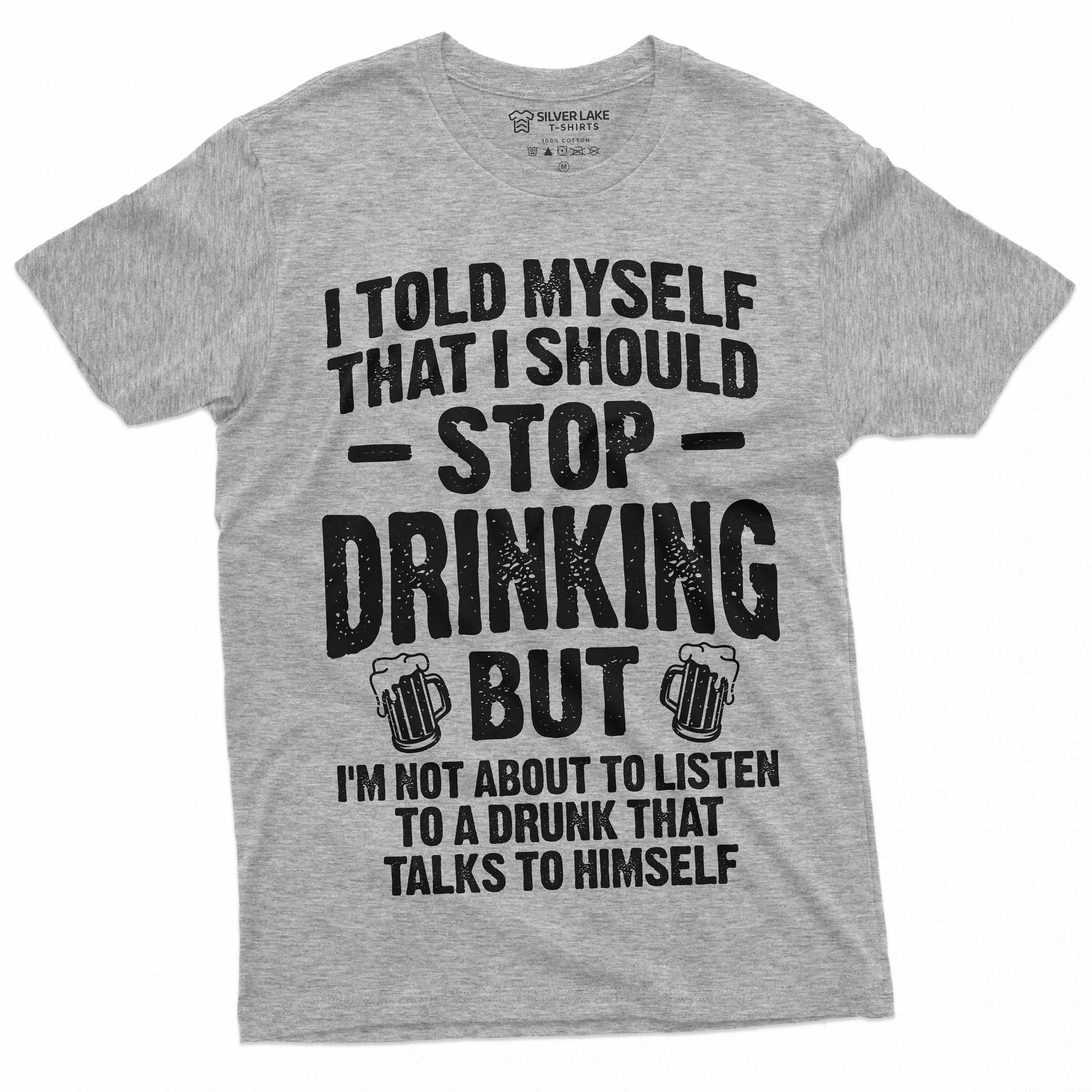 Men's Funny Stop Drinking Tee Shirt Party Beer Wine Humorous Saying Tee shirt Birthday Gift for him