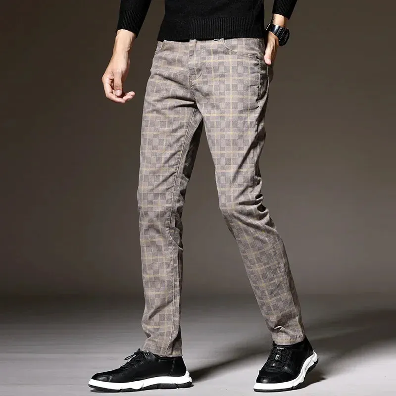 Men's Plaid Dress Pants: Classic Formal Slim Fit Casual Trousers for Autumn
