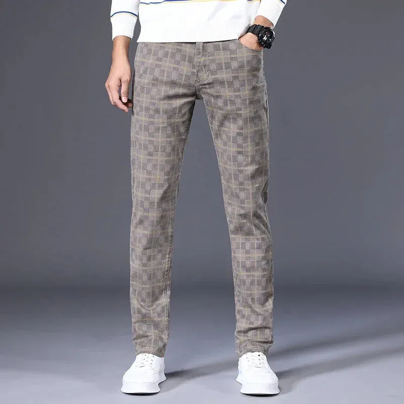 Men's Plaid Dress Pants: Classic Formal Slim Fit Casual Trousers for Autumn