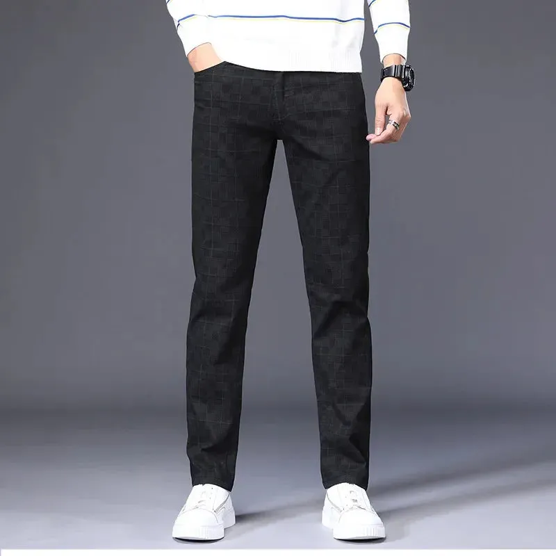 Men's Plaid Dress Pants: Classic Formal Slim Fit Casual Trousers for Autumn
