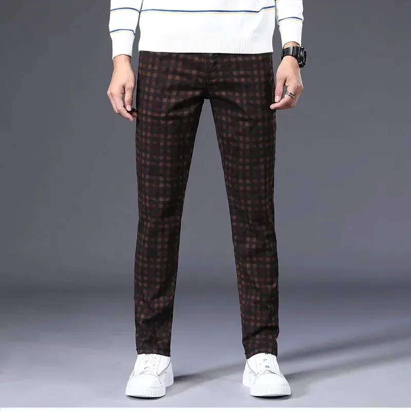 Men's Plaid Dress Pants: Classic Formal Slim Fit Casual Trousers for Autumn