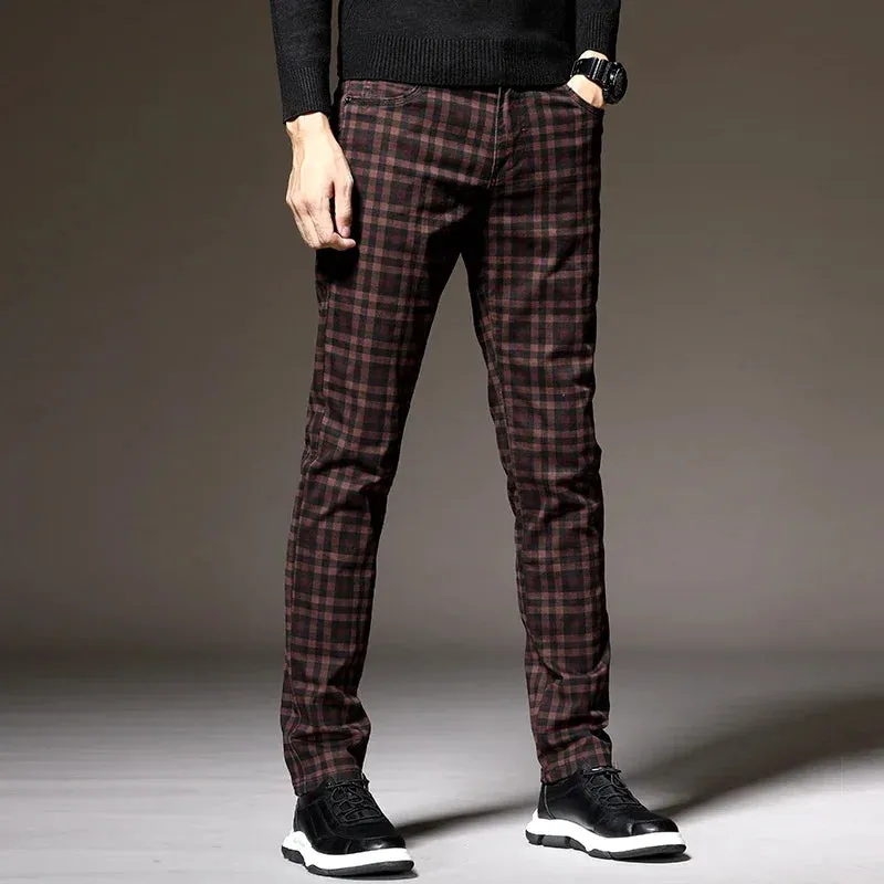 Men's Plaid Dress Pants: Classic Formal Slim Fit Casual Trousers for Autumn