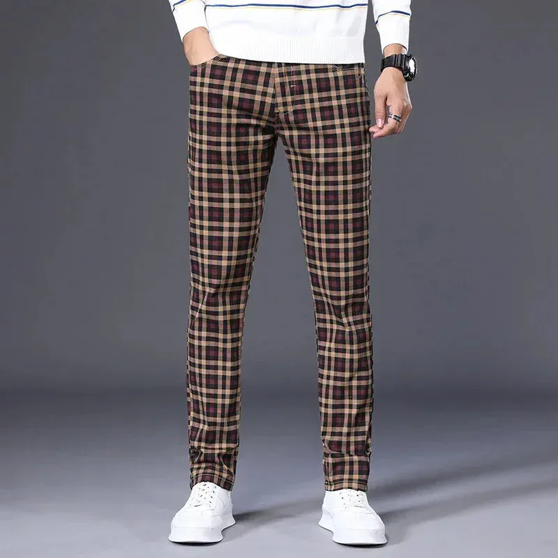 Men's Plaid Dress Pants: Classic Formal Slim Fit Casual Trousers for Autumn