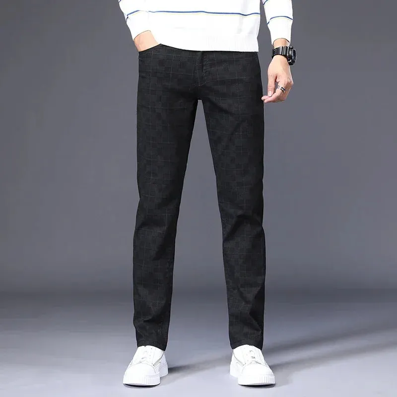 Men's Plaid Dress Pants: Classic Formal Slim Fit Casual Trousers for Autumn