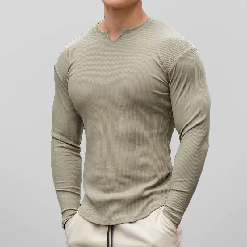 Men's Slim Fit Long Sleeve Open Collar Shirt
