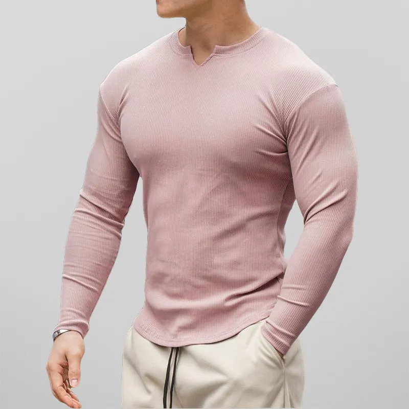 Men's Slim Fit Long Sleeve Open Collar Shirt