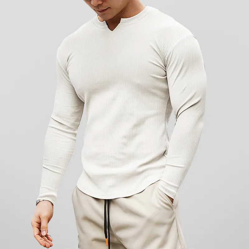 Men's Slim Fit Long Sleeve Open Collar Shirt