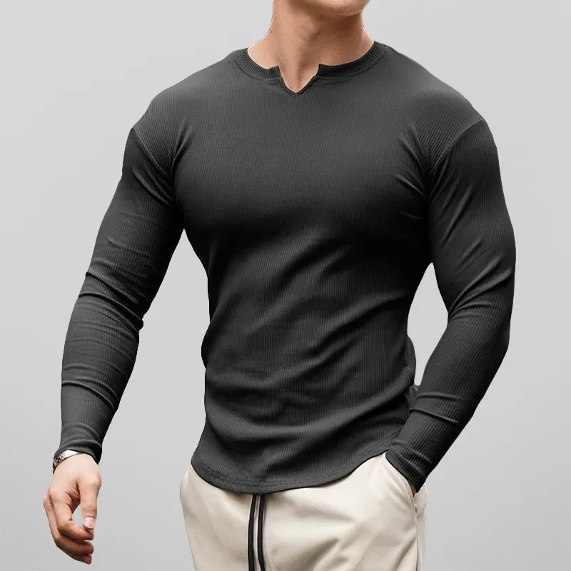 Men's Slim Fit Long Sleeve Open Collar Shirt