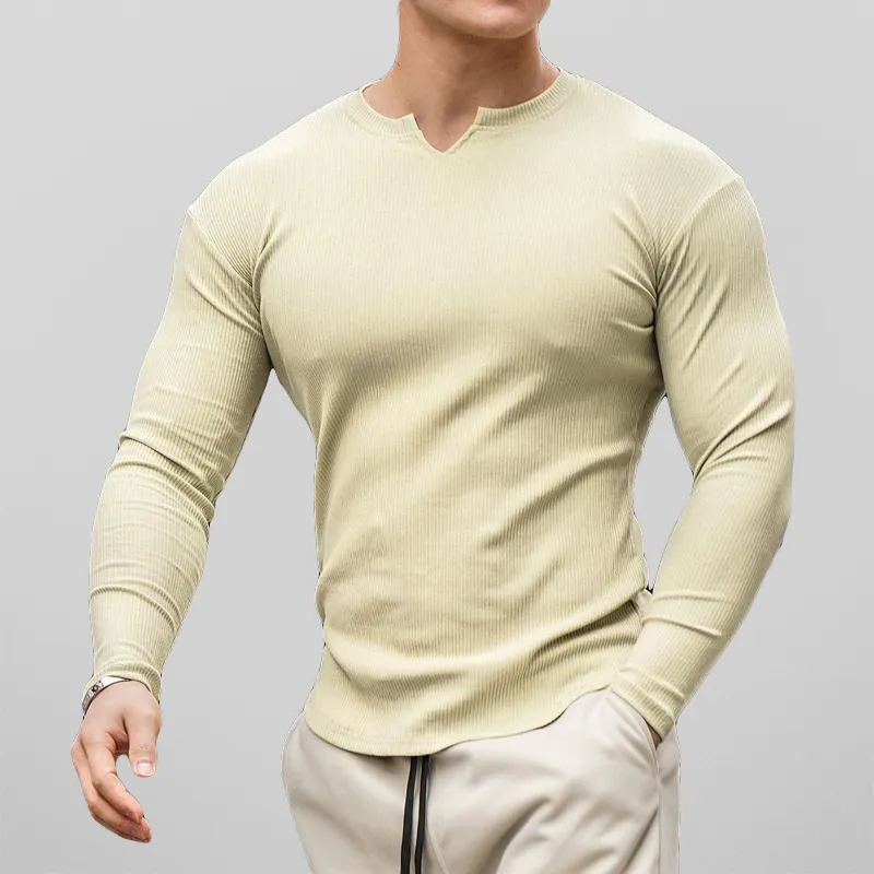 Men's Slim Fit Long Sleeve Open Collar Shirt
