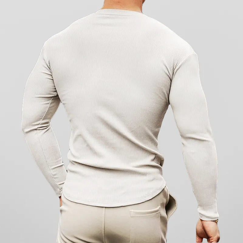 Men's Slim Fit Long Sleeve Open Collar Shirt
