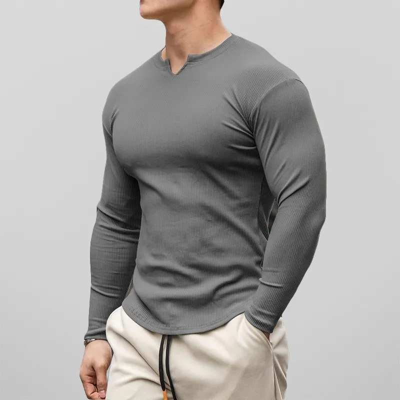 Men's Slim Fit Long Sleeve Open Collar Shirt