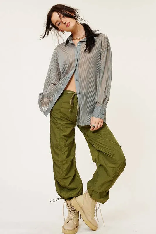 Mid Rise Cargo Jogger Pants With Adjustable Drawstrings Wisteria
