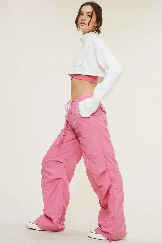 Mid Rise Cargo Jogger Pants With Adjustable Drawstrings Wisteria
