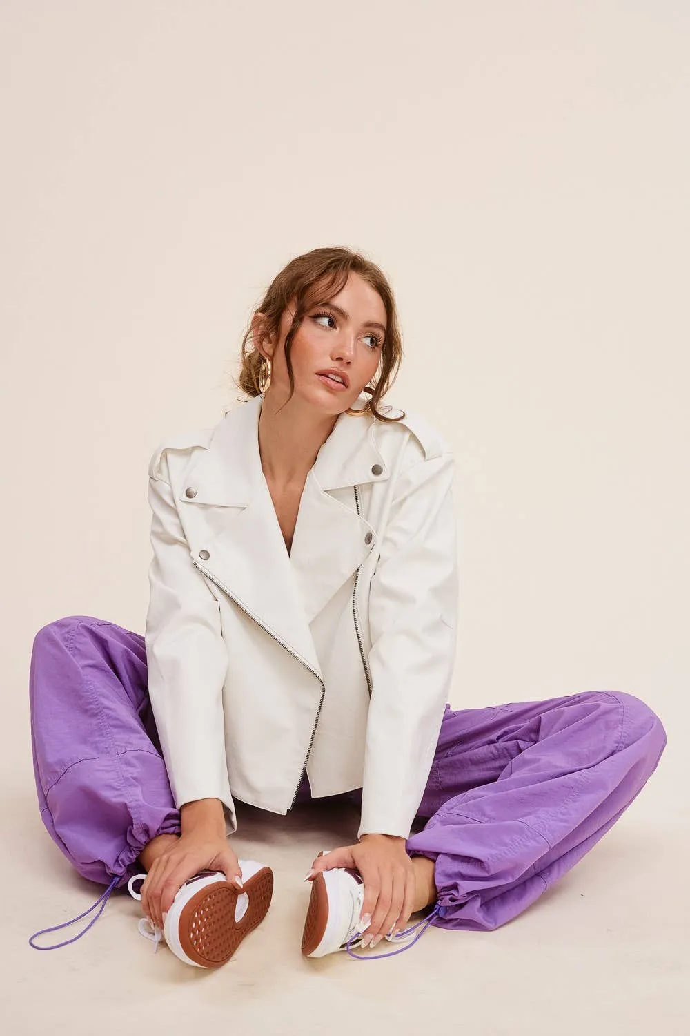 Mid Rise Cargo Jogger Pants With Adjustable Drawstrings Wisteria