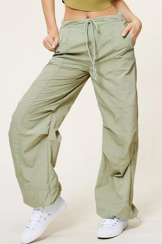 Mid Rise Cargo Jogger Pants With Adjustable Drawstrings Wisteria