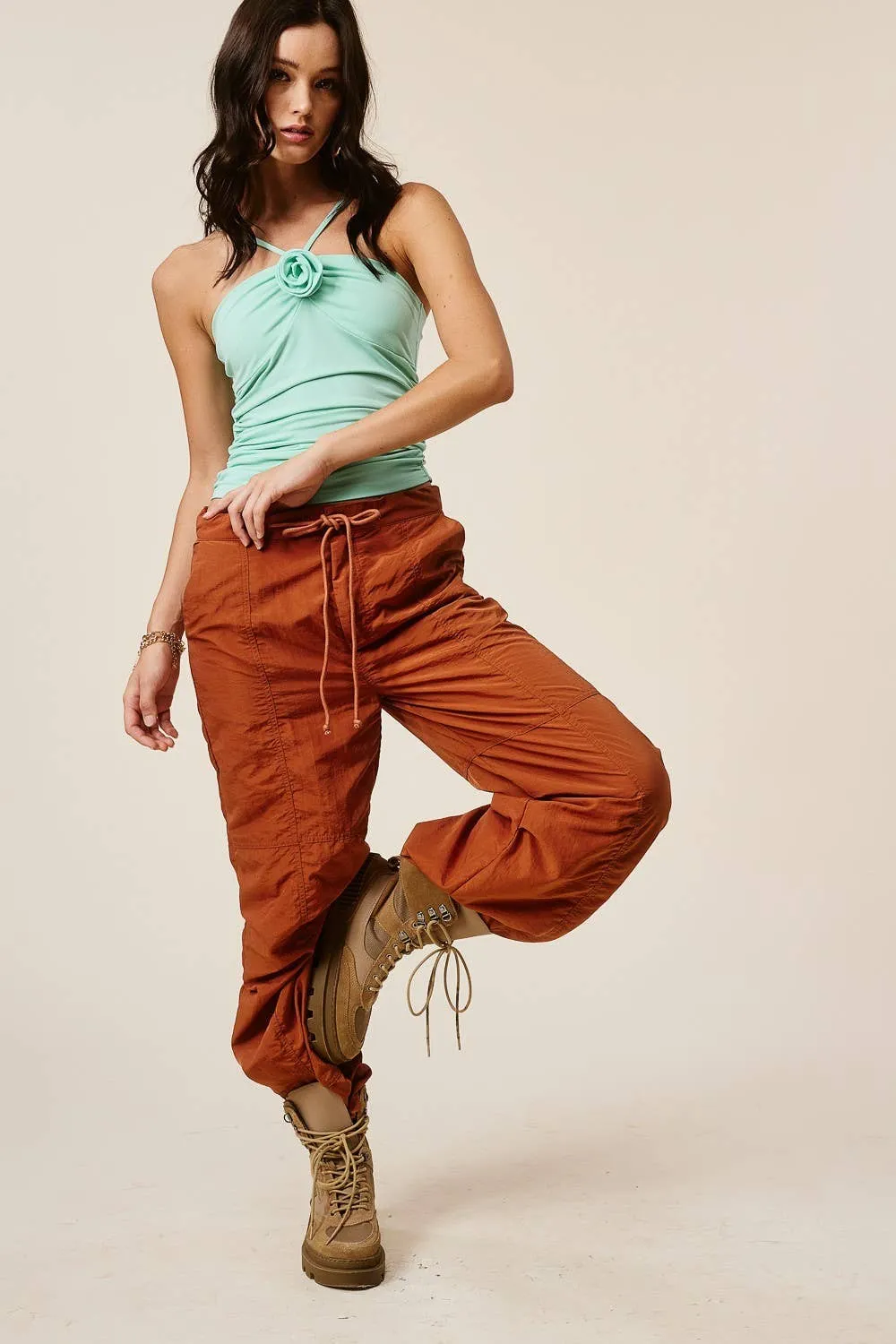 Mid Rise Cargo Jogger Pants With Adjustable Drawstrings Wisteria