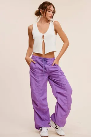 Mid Rise Cargo Jogger Pants With Adjustable Drawstrings Wisteria