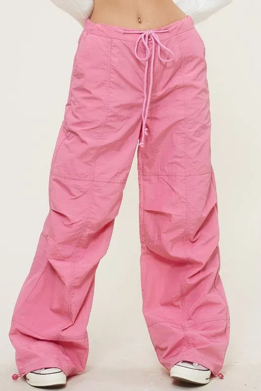 Mid Rise Cargo Jogger Pants With Adjustable Drawstrings Wisteria